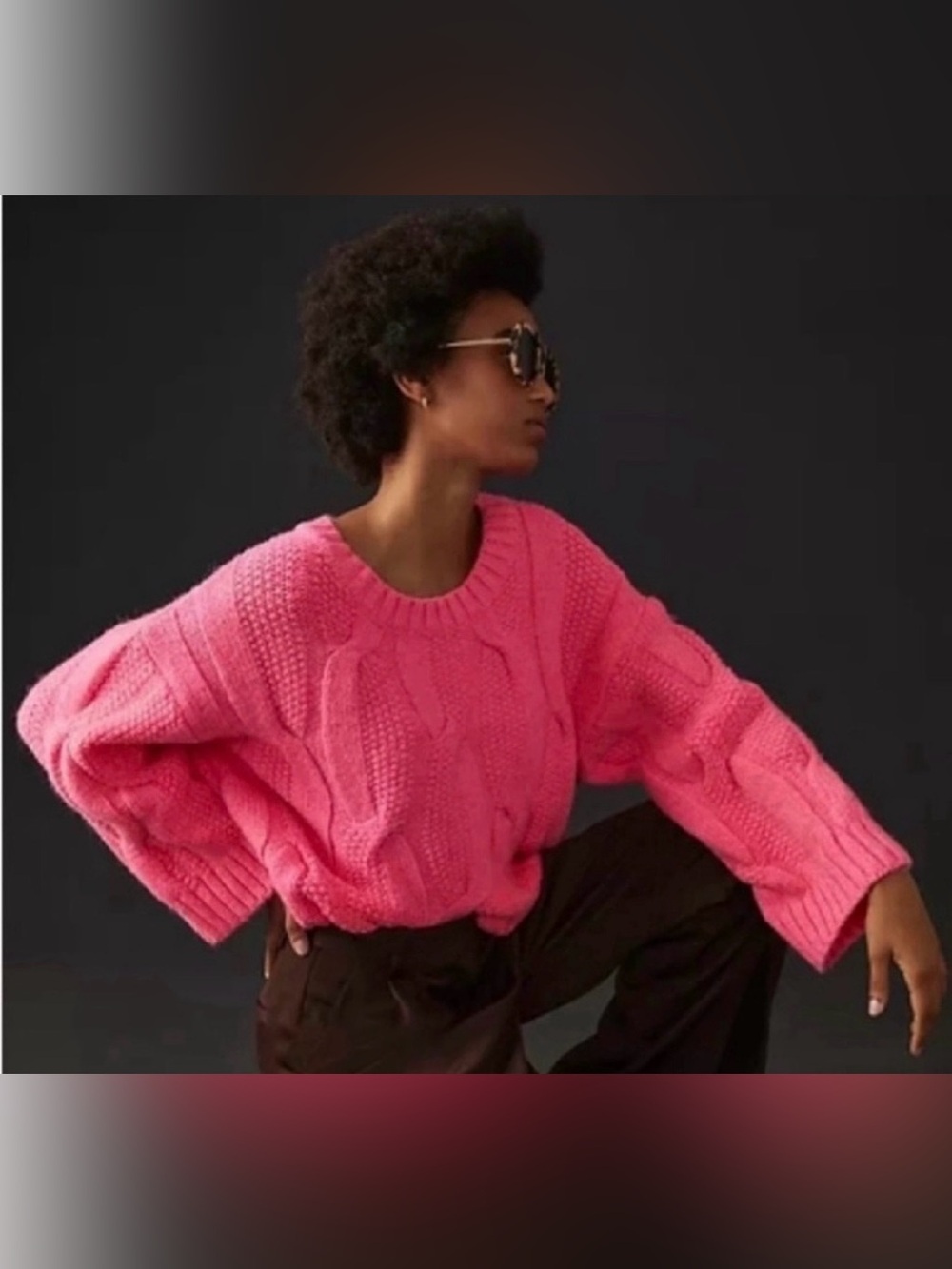 Anthropologie Bubblegum Pink Cable-Knit Crewneck Sweater